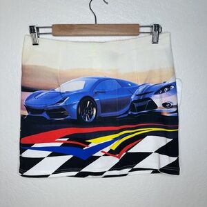 Forever 21 Cars Print Mini Skirt - Lamborghini White Blue Red Stretch M NWT
